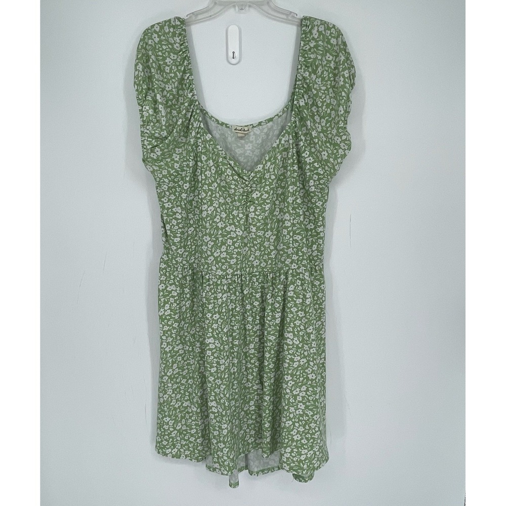 Derek Heart Women's Green Floral Puff Sleeve Babydoll Boho Dress Plus Size 2X